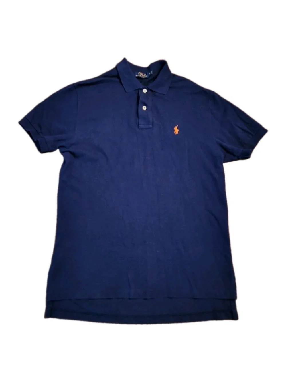 Polo Ralph Lauren Men Size M Navy Short-Sleeve Cotton Shirt Orange Pony Classic
